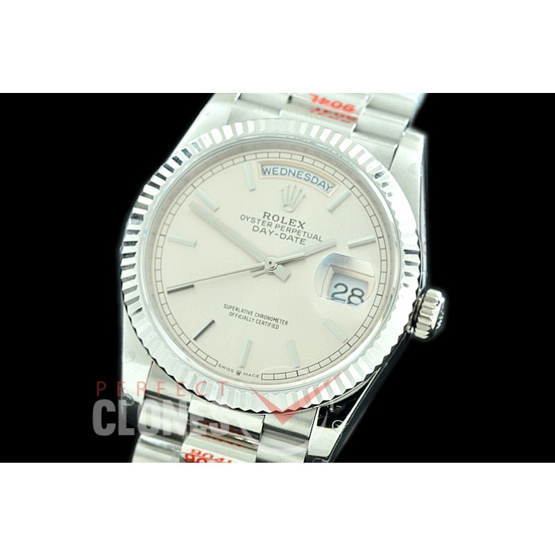 R36DDS-001 GMF 128239 2019 DayDate SS/SS Fluted/President Silver Sticks A-2836