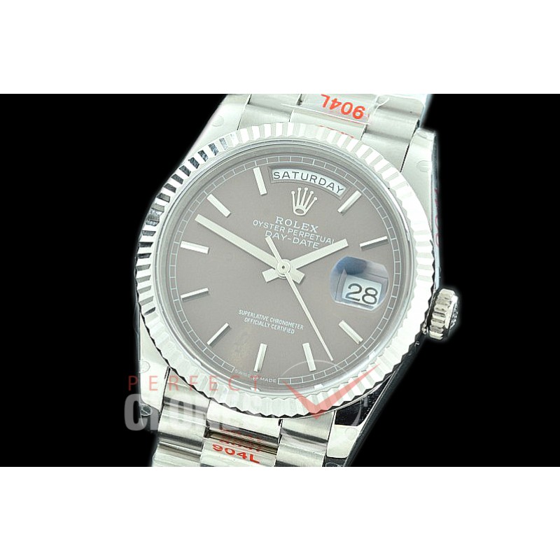 R36DDS-003 GMF 128239 2019 DayDate SS/SS Fluted/President Dark Rhodium Grey Sticks A-2836