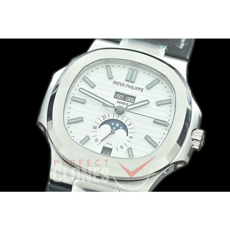 PP-5726-101L GRF V3 Nautilus 5726 Annual Calender SS/LE White Miyota 9100 Mod to Calibre 324