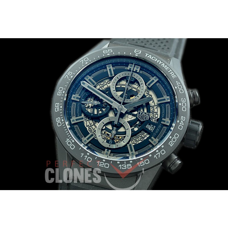 0 0 0 0 0 0 TGCH1-43-011R XF/VSF Carrera Heuer-01 43mm Chronograph "Black Knight" PVD/RU Black Skeleton A-7750 