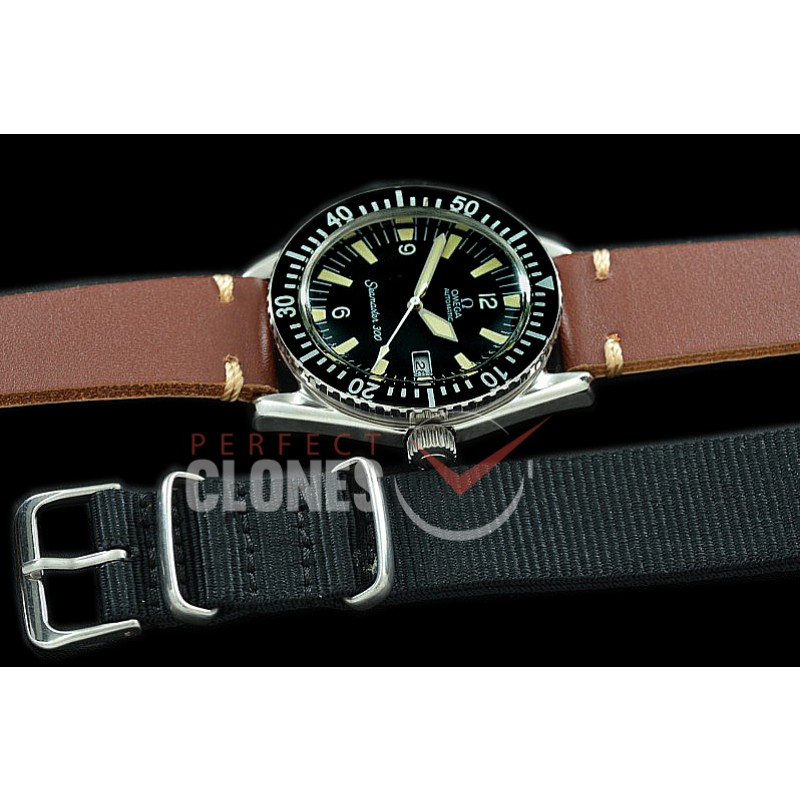 0 0 OMSEV00106 ANF Vintage Seamaster 300M Date SS/LE Black A-2836 - Free Nato Strap Bundle 