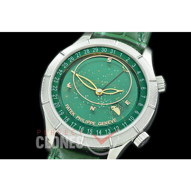 0 0 0 PPSM-6102-103 V9F 6102P Sky Moon Celestial Automatic SS/LE Green Asian Custoomized