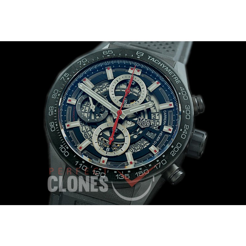 0 0 0 0 0 0 TGCH1-43-012R XF/VSF Carrera Heuer-01 43mm Chronograph PVD/RU Black Skeleton A-7750 