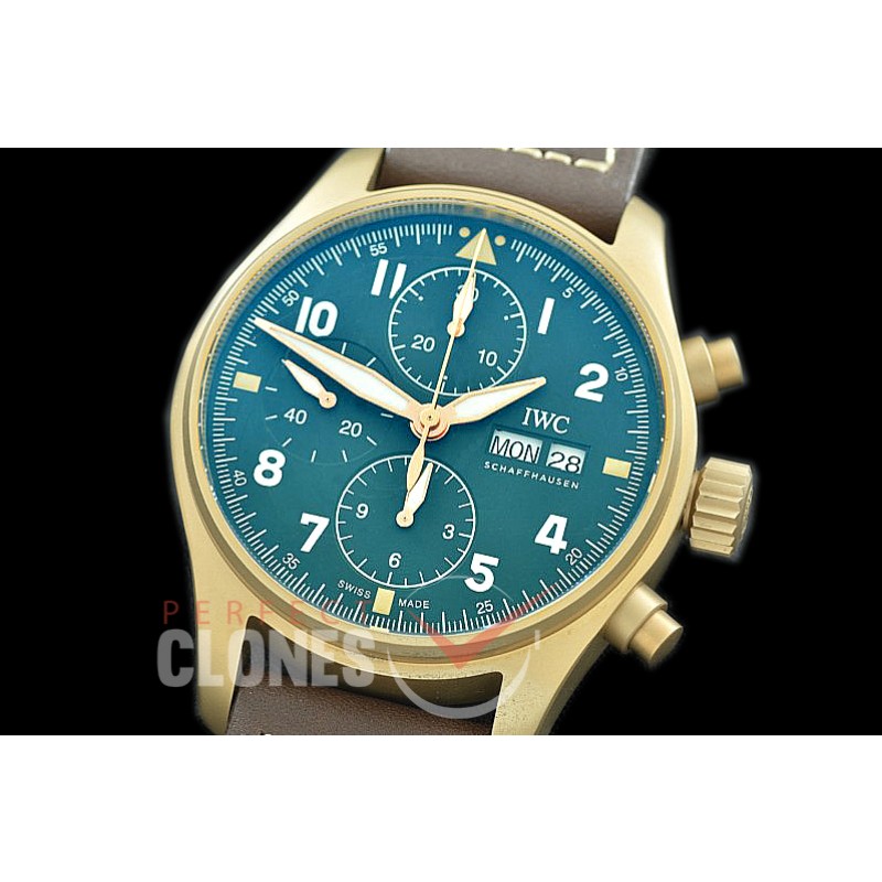 0 0 0 0 0 IWP00088A ZF Pilot Chronograph 387902 Spitfire Bronze Limited Edition BR/LE Green A-7750