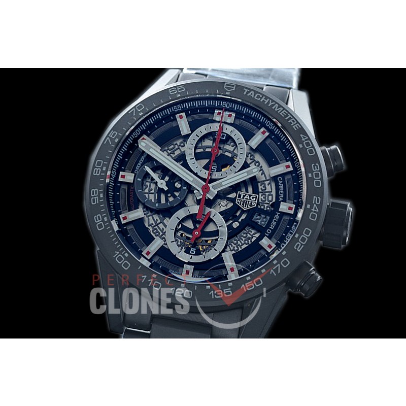 0 0 0 0 0 0 TGCH1-43-012S XF/VSF Carrera Heuer-01 43mm Chronograph PVD/CER/RU Black Skeleton A-7750 