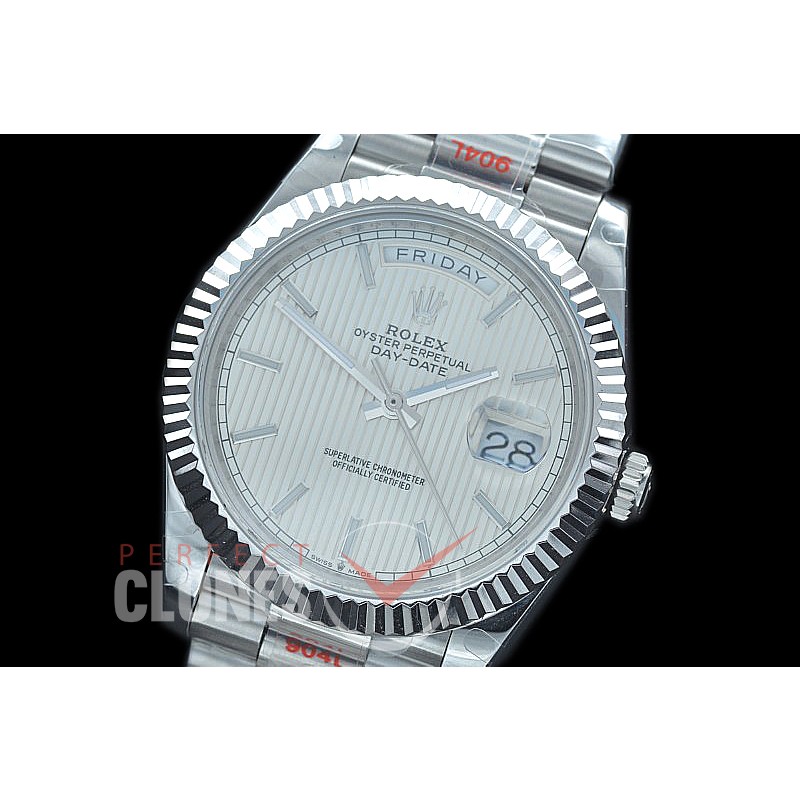 R40DDS00201 GMF Daydate 40mm 228239 904 Steel SS/SS Fluted Bez Silver Sticks Stripe A-2836