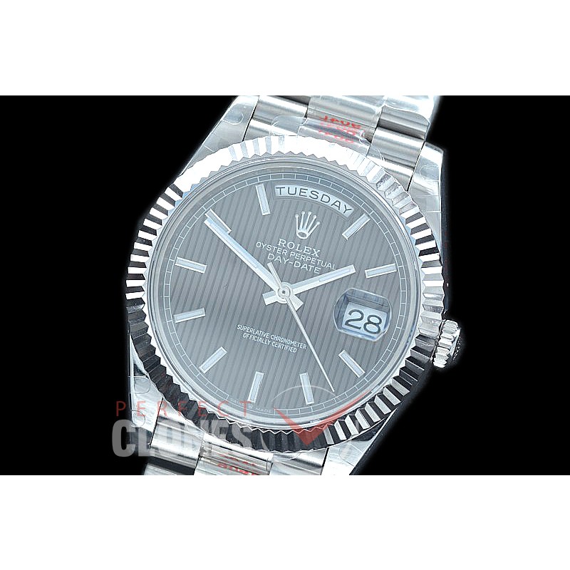 R40DDS00202 GMF Daydate 40mm 228239 904 Steel SS/SS Fluted Bez Rhodium Grey Sticks Stripe A-2836