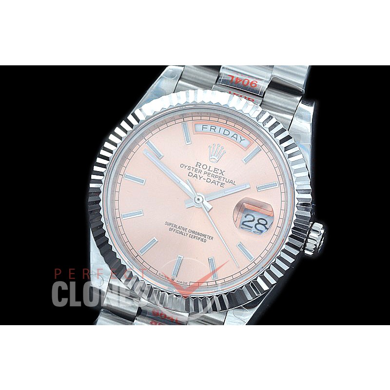 R40DDS00209 GMF Daydate 40mm 228239 904 Steel SS/SS Fluted Bez Rose Pink Sticks A-2836