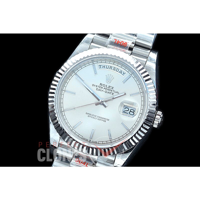 R40DDS00206 GMF Daydate 40mm 228239 904 Steel SS/SS Fluted Bez Silver Sticks A-2836