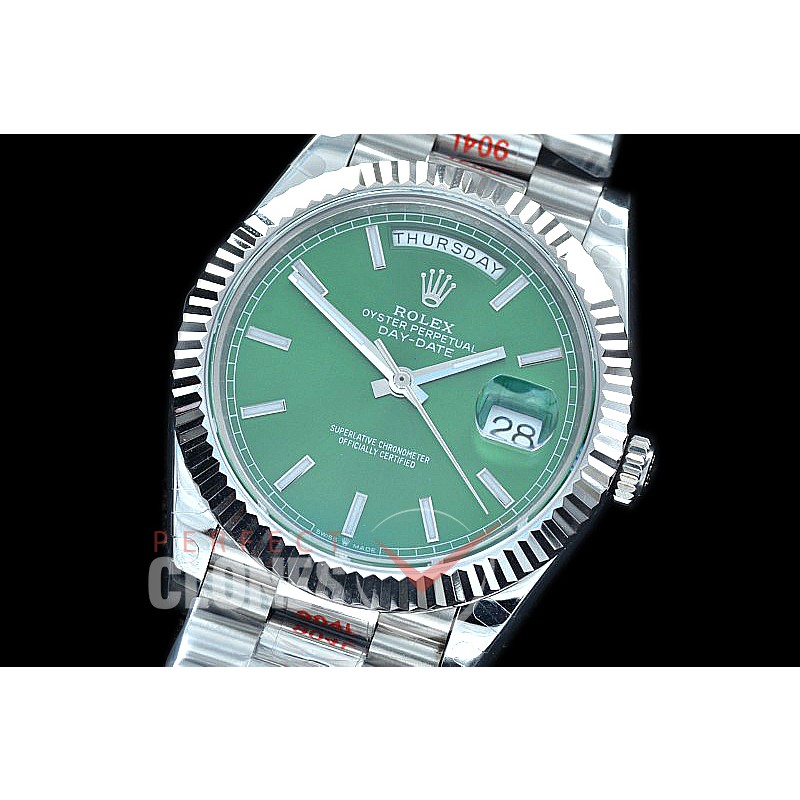 R40DDS00210 GMF Daydate 40mm 228239 904 Steel SS/SS Fluted Bez Green Sticks A-2836
