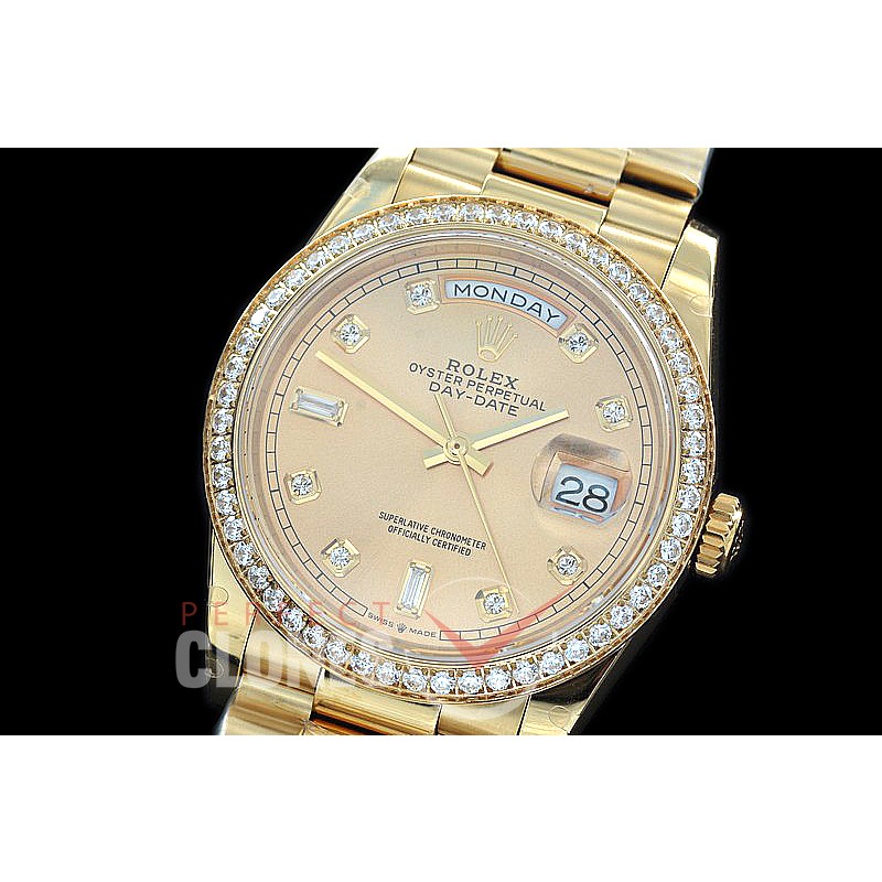 R36DDF-3255-215D BP 128348RBR 2019 DayDate YG/YG Fluted/President Gold Diamonds SA 3255