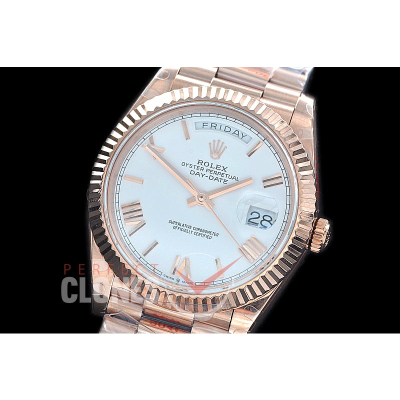 R40DDR00221 GMF Daydate 40mm 228235 904 Steel RG/RG Fluted Bez White Roman A-2836