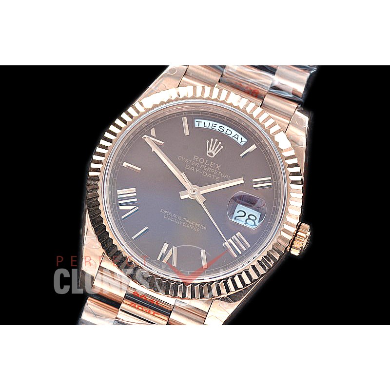 R40DDR00226 GMF Daydate 40mm 228235 904 Steel RG/RG Fluted Bez Brown Roman A-2836