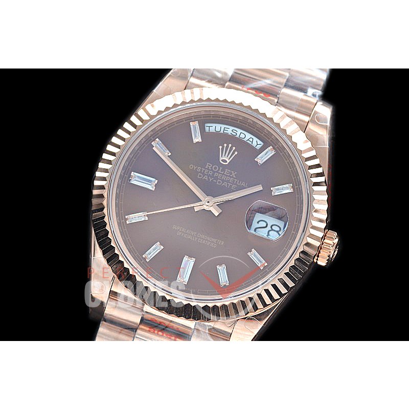 R40DDR00238 GMF Daydate 40mm 228235 904 Steel RG/RG Fluted Bez Brown Glazier Diamonds A-2836