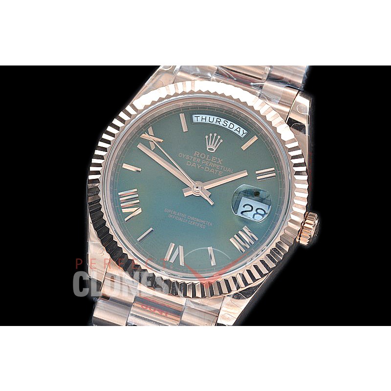 R40DDR00224 GMF Daydate 40mm 228235 904 Steel RG/RG Fluted Bez Olive Green Roman A-2836