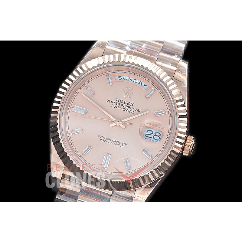 R40DDR00237 GMF Daydate 40mm 228235 904 Steel RG/RG Fluted Bez Rose Gold Glazier Diamonds A-2836