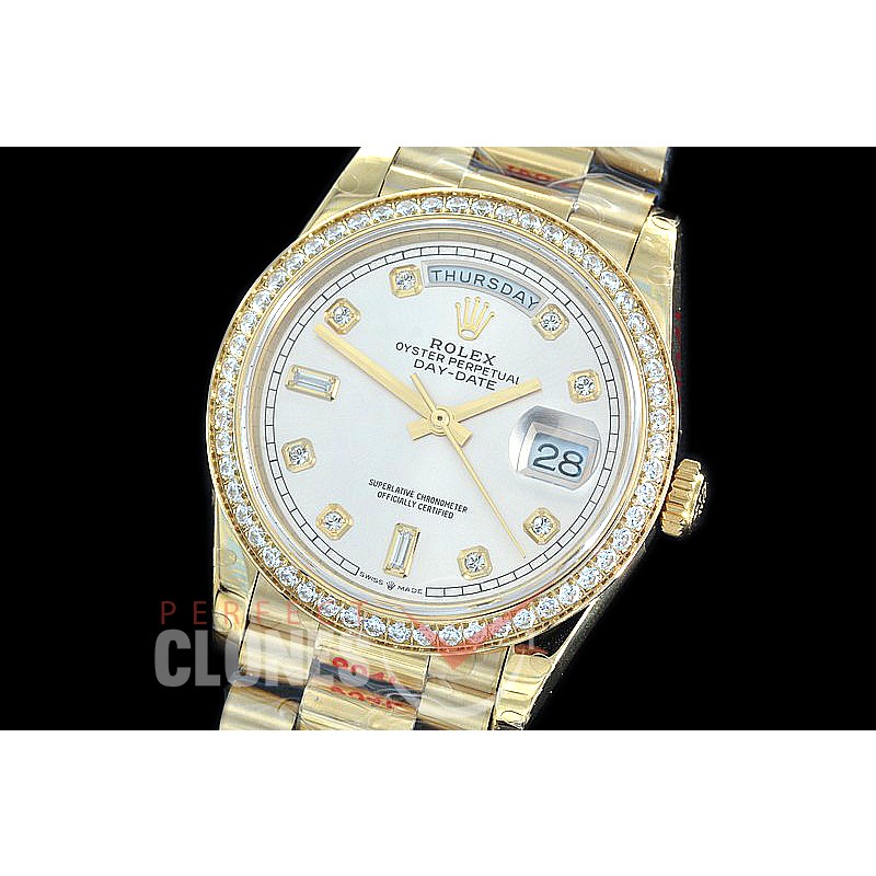 R36DDF-011D GMF 128348RBR 2019 DayDate YG/YG Fluted/President Silver Diamonds A-2836