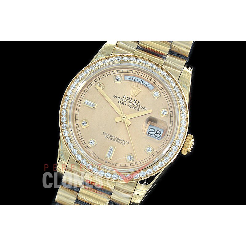 R36DDF-015D GMF 128348RBR 2019 DayDate YG/YG Fluted/President Champagne Gold Diamonds A-2836