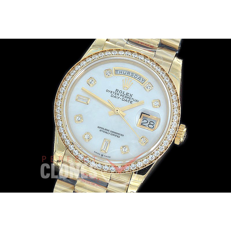 R36DDF-018D GMF 128348RBR 2019 DayDate YG/YG Fluted/President MOP White Diamonds A-2836
