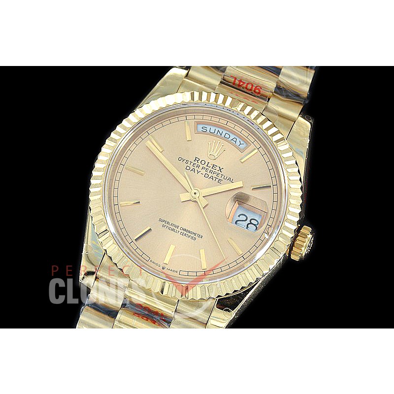 R36DDF-006 GMF 128238 2019 DayDate YG/YG Fluted/President Champagne Gold Sticks A-2836