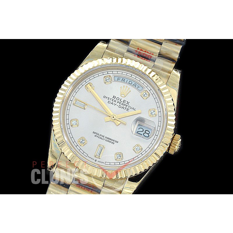 R36DDF-011 GMF 128238 2019 DayDate YG/YG Fluted/President Silver Diamonds A-2836