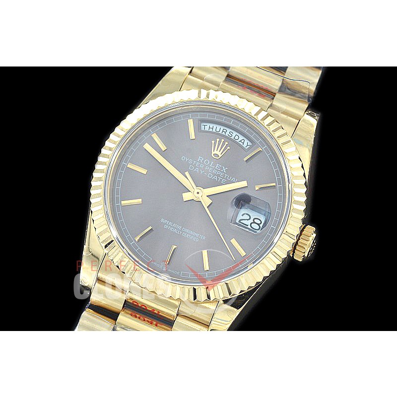 R36DDF-004 GMF 128238 2019 DayDate YG/YG Fluted/President Dark Rhodium Grey Sticks A-2836
