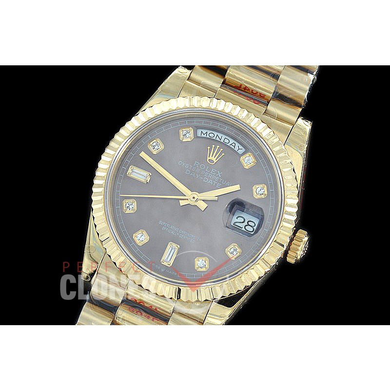 R36DDF-013 GMF 128238 2019 DayDate YG/YG Fluted/President Dark Rhodium Grey Diamonds A-2836