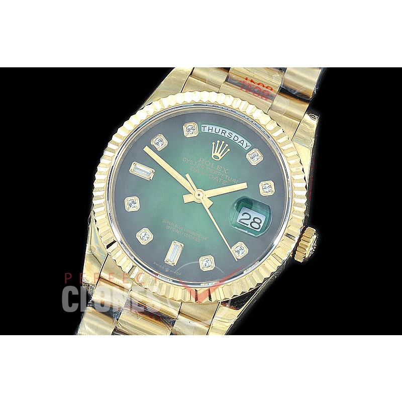 R36DDF-016 GMF 128238 2019 DayDate YG/YG Fluted/President Smoke Green Diamonds A-2836