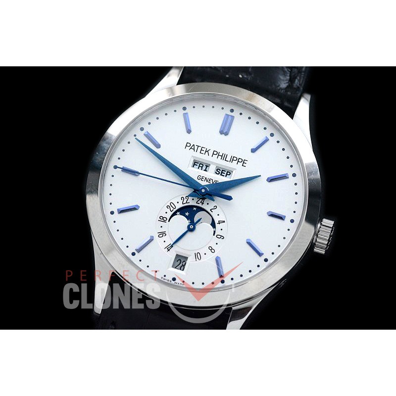 PP5396-102 Calastrava 5396G Annual Calender Moonphase SS/LE White Sticks Miyota 9100/Mod 324S