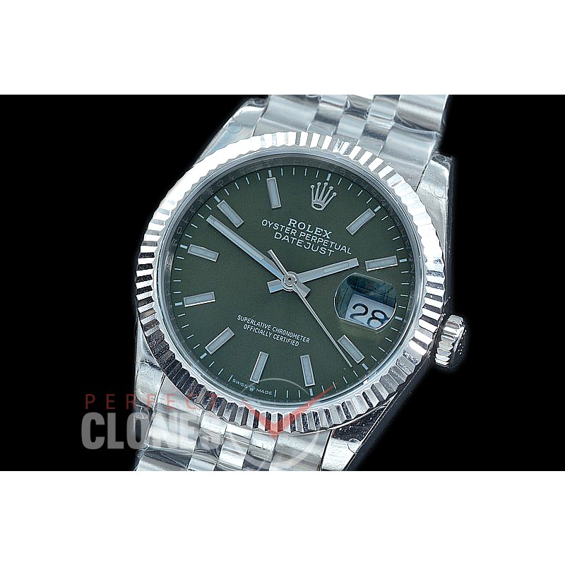 R36DJS-506 BP Datejust 36 126234 SS/SS Fluted/Jubilee 2020 Olive Green Sticks A-2824