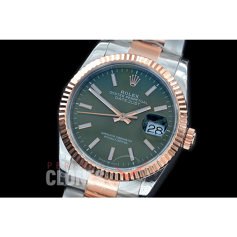 R36DJTR-557F BP Datejust 36 126231 SS/RG Fluted/Oyster 2020 Olive Green Sticks A-2824