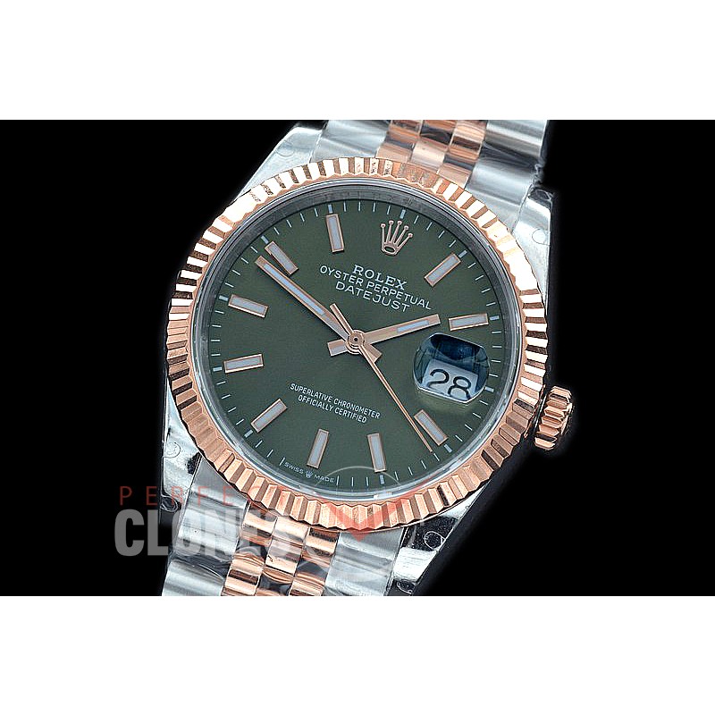 R36DJTR-507F BP Datejust 36 126231 SS/RG Fluted/Jubilee 2020 Olive Green Sticks A-2824