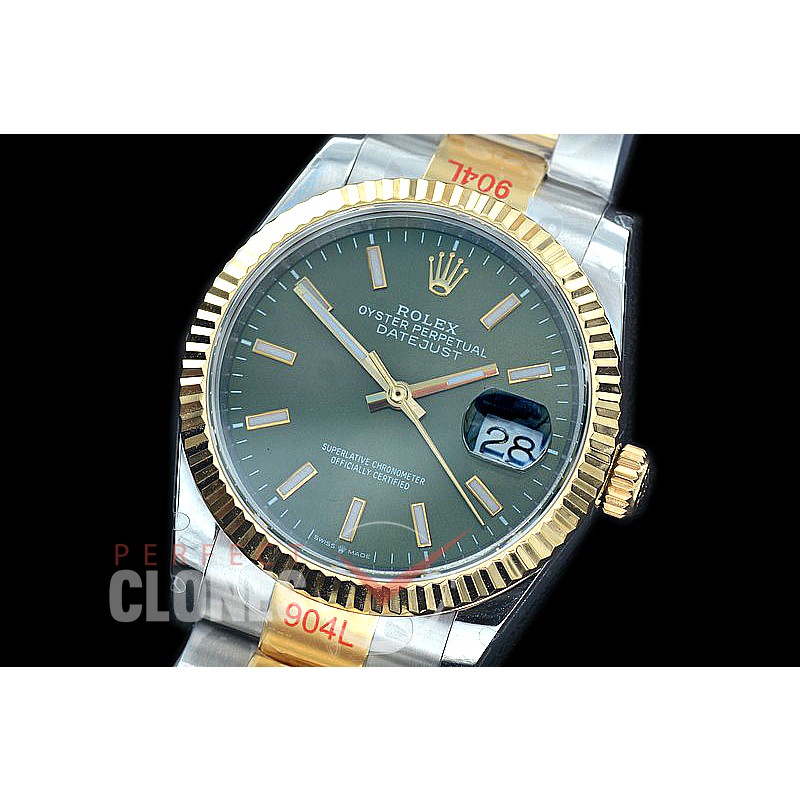 R36DJT-3235-156 GMF 126233 SS/YG Fluted/Oyster Olive Green Sticks SH 3235 904L Steel 