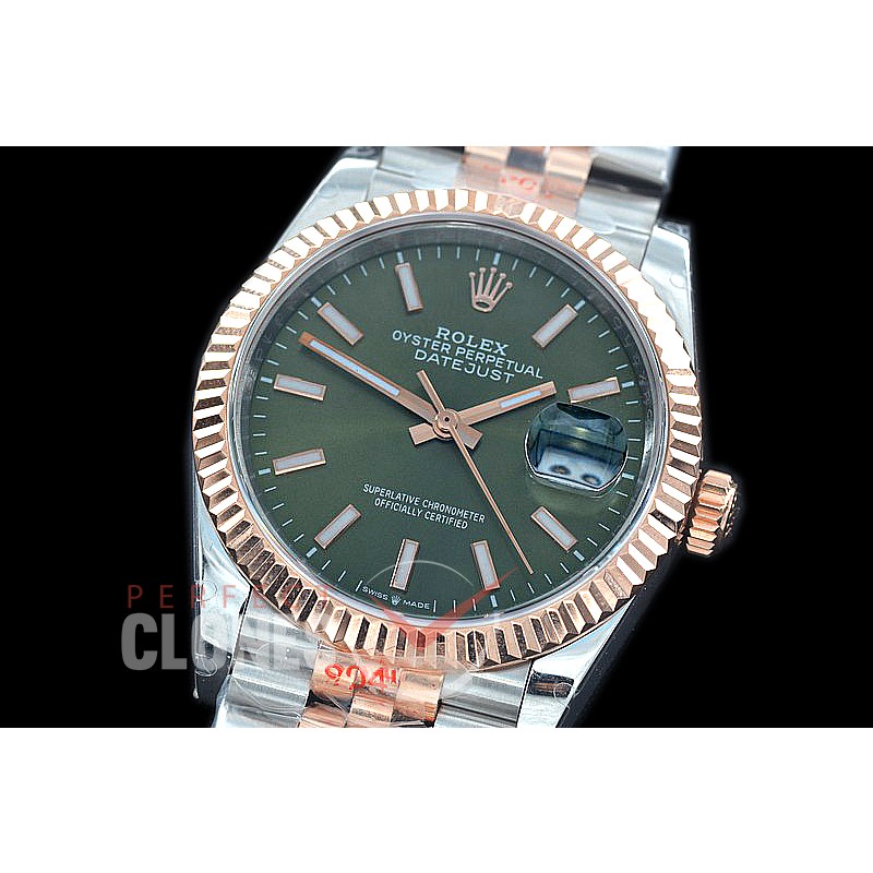 R36DJTR-3235-106 GMF 126231 SS/RG Fluted/Jubilee Olive Green Sticks SA 3235 904L Steel 