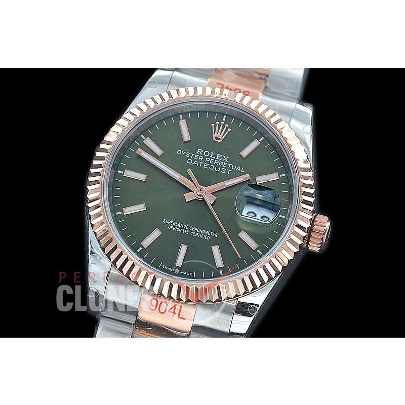 R36DJTR-3235-156 GMF 126231 SS/RG Fluted/Oyster Olive Green Sticks SA 3235 904L Steel 