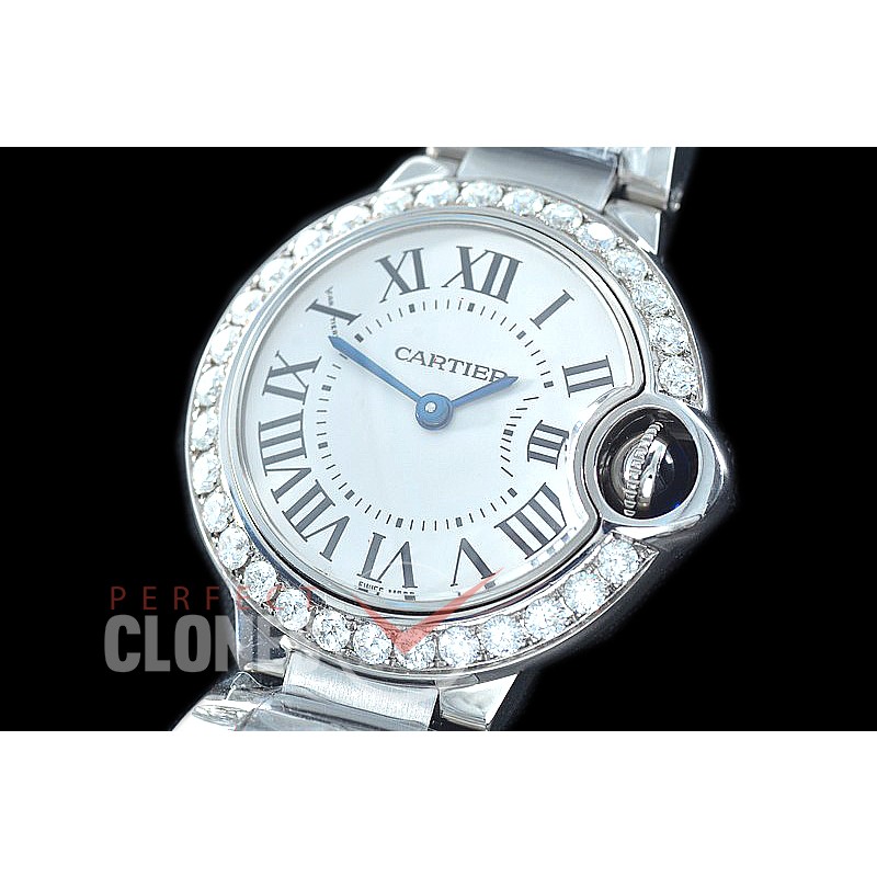 0 0 0 CARBA-28-011SD V7F Ballon de Cartier Ladies 28.5 SS/Diam/SS White Swiss Eta Quartz 