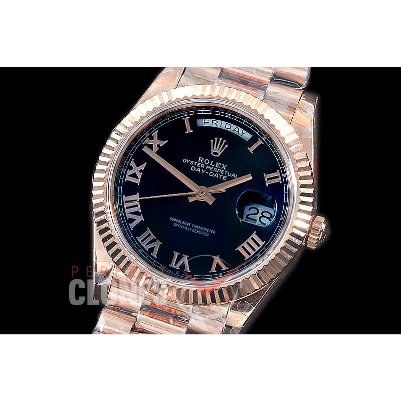 R40DDR00229 GMF Daydate 40mm 228235 904 Steel RG/RG Fluted Bez Black Roman A-2836