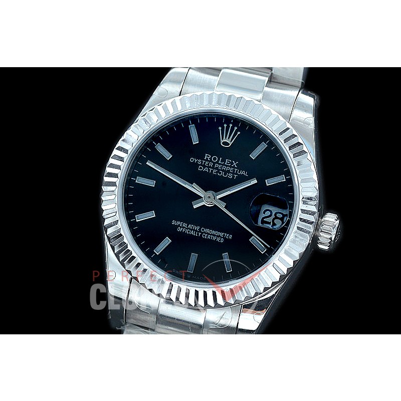 R31DJS-402 Datejust Midsize 278284 SS/SS Fluted/Oyster Black Sticks Asian Clone 2824