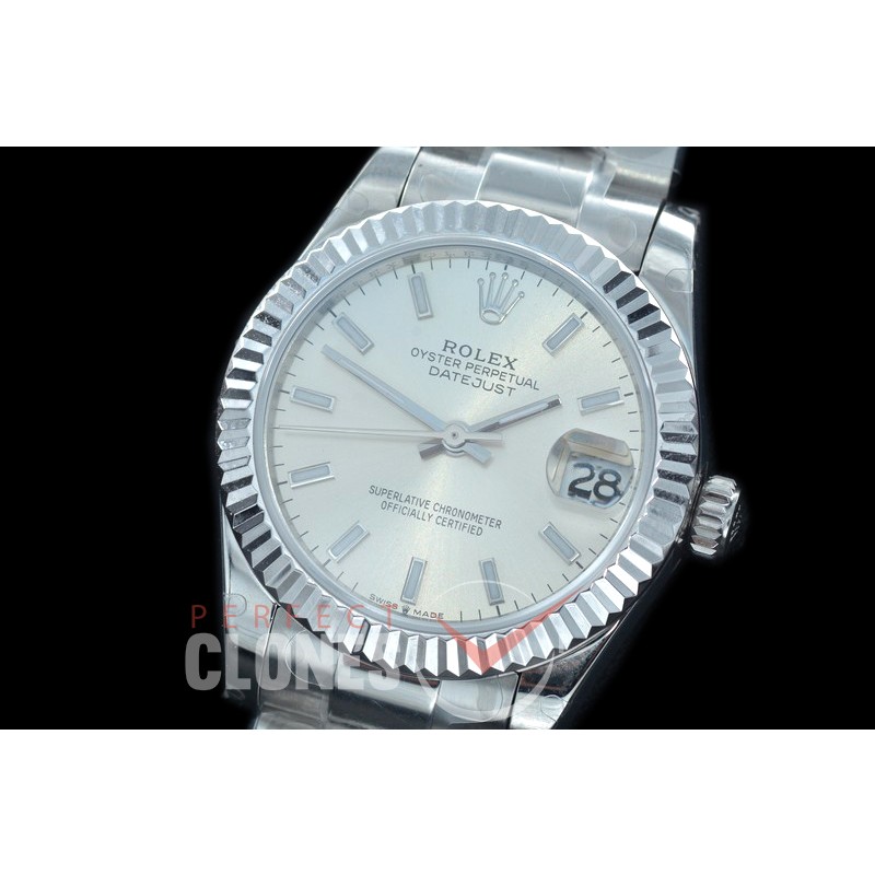 R31DJS-400 Datejust Midsize 278284 SS/SS Fluted/Oyster Silver Sticks Asian Clone 2824