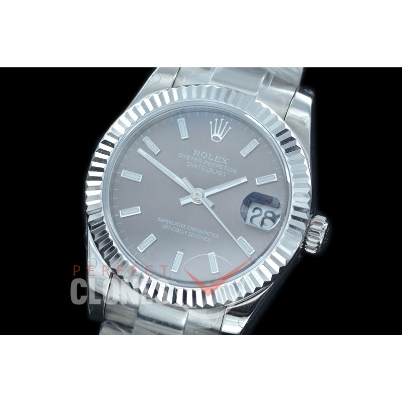 R31DJS-403 Datejust Midsize 278284 SS/SS Fluted/Oyster Dark Rhodium Grey Sticks Asian Clone 2824