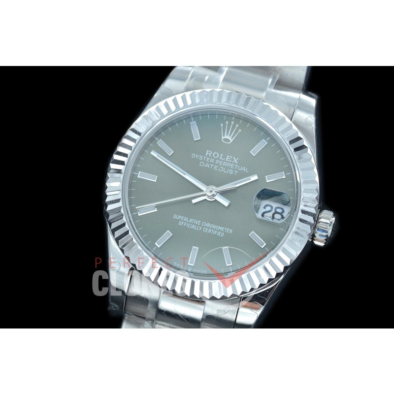 R31DJS-406 Datejust Midsize 278284 SS/SS Fluted/Oyster Olive Green Sticks Asian Clone 2824