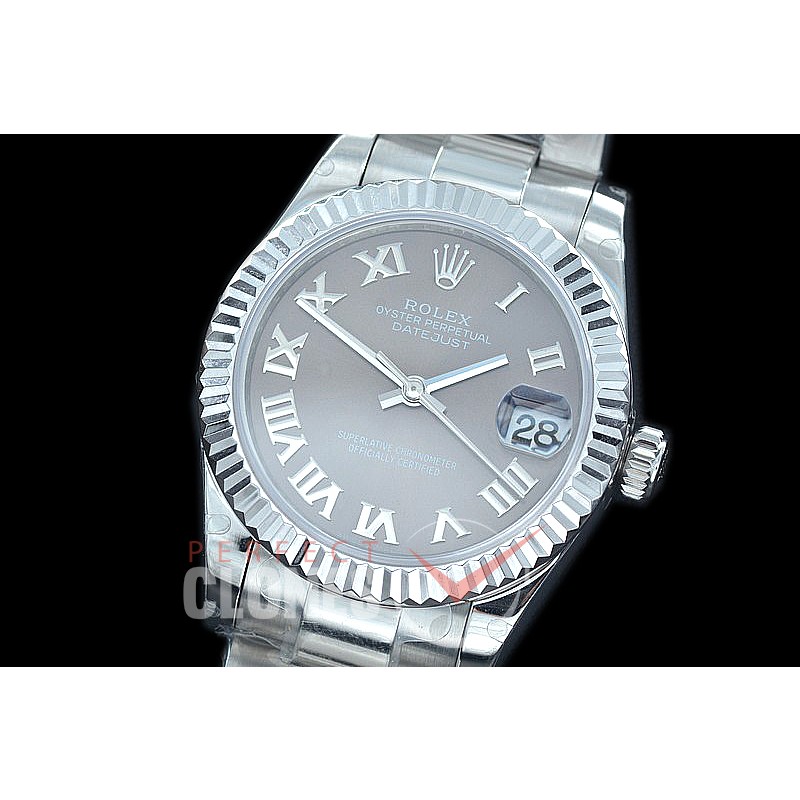 R31DJS-423 Datejust Midsize 278284 SS/SS Fluted/Oyster Dark Rhodium Grey Roman Asian Clone 2824