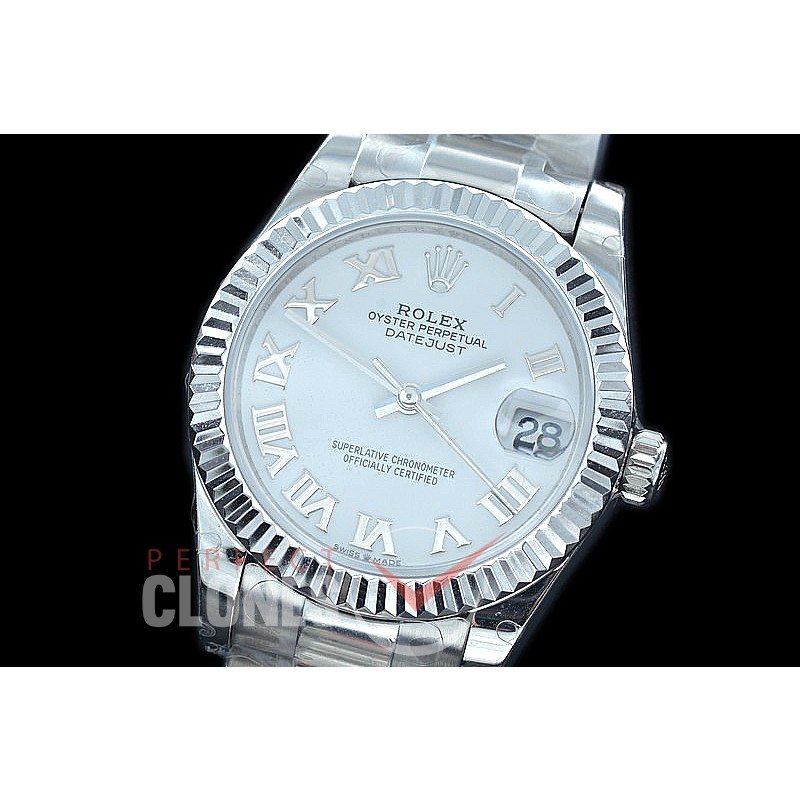 R31DJS-421 Datejust Midsize 278284 SS/SS Fluted/Oyster White Roman Asian Clone 2824