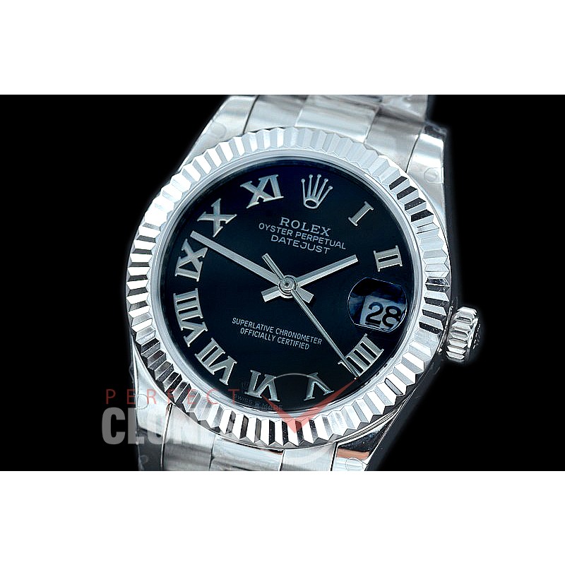 R31DJS-422 Datejust Midsize 278284 SS/SS Fluted/Oyster Black Roman Asian Clone 2824