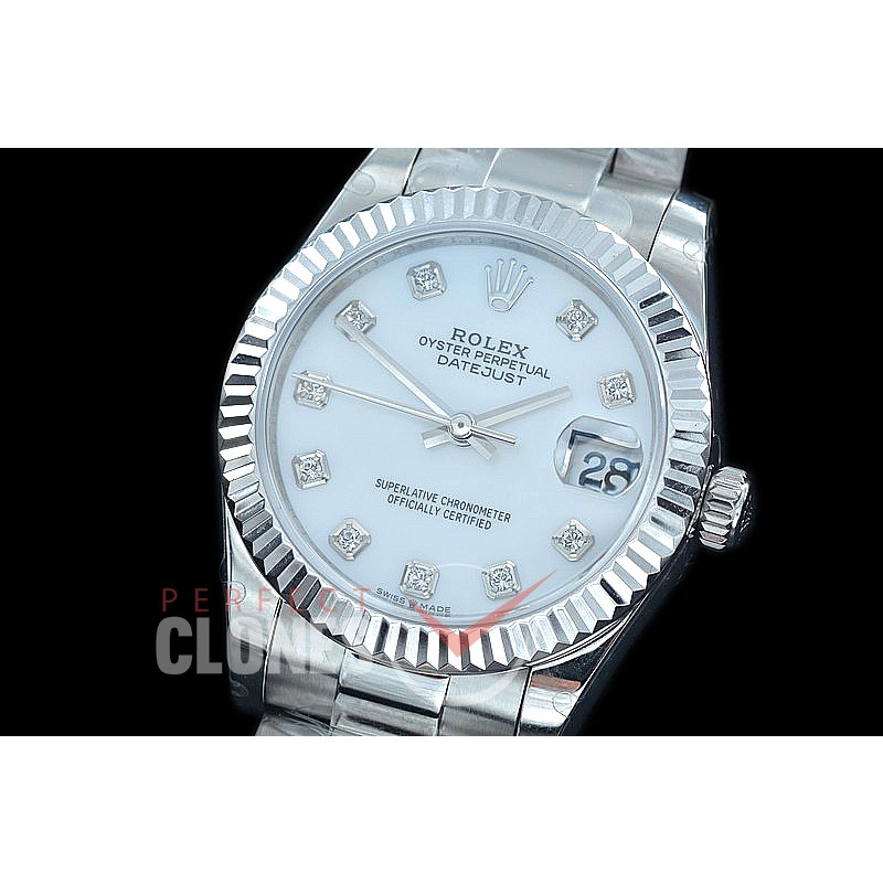 R31DJS-417 Datejust Midsize 278284 SS/SS Fluted/Oyster MOP White Diam Asian Clone 2824