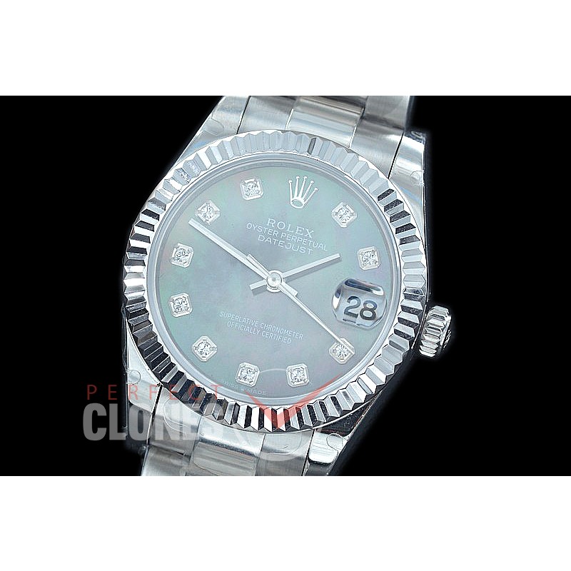 R31DJS-418 Datejust Midsize 278284 SS/SS Fluted/Oyster MOP Black Diam Asian Clone 2824