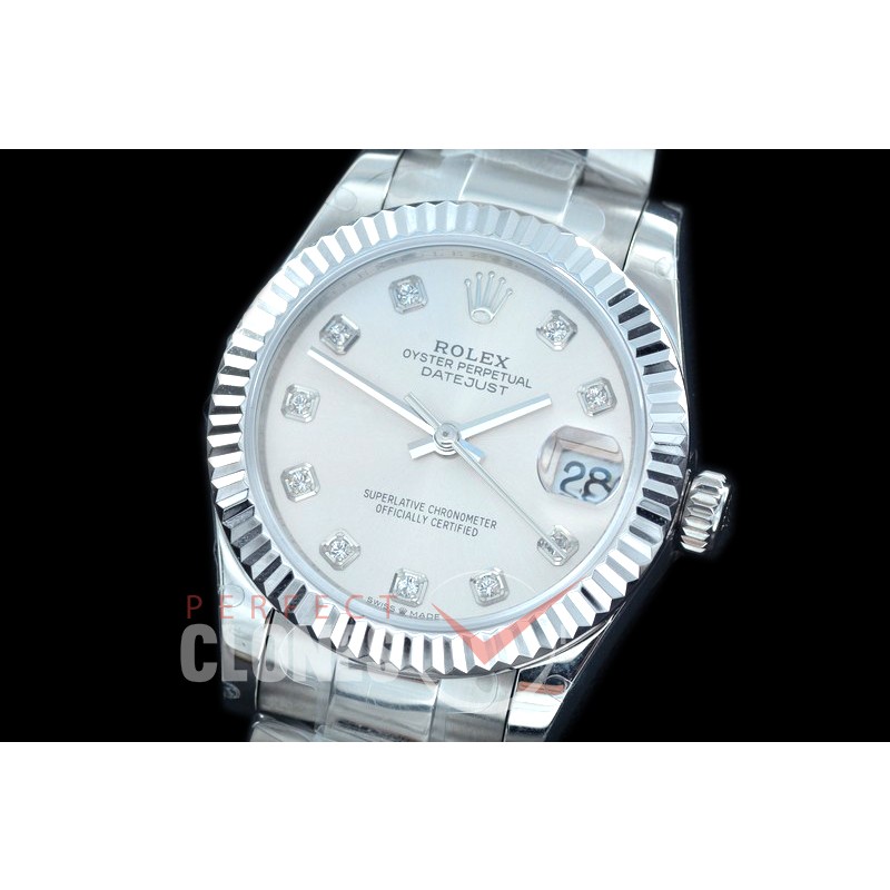 R31DJS-410 Datejust Midsize 278284 SS/SS Fluted/Oyster Silver Diam Asian Clone 2824
