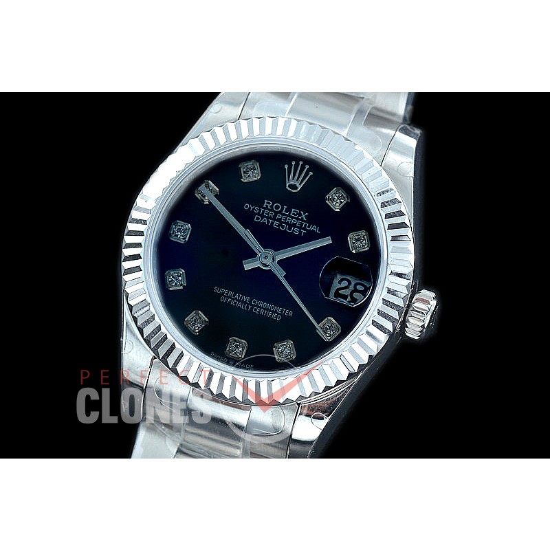 R31DJS-412 Datejust Midsize 278284 SS/SS Fluted/Oyster Black Diam Asian Clone 2824