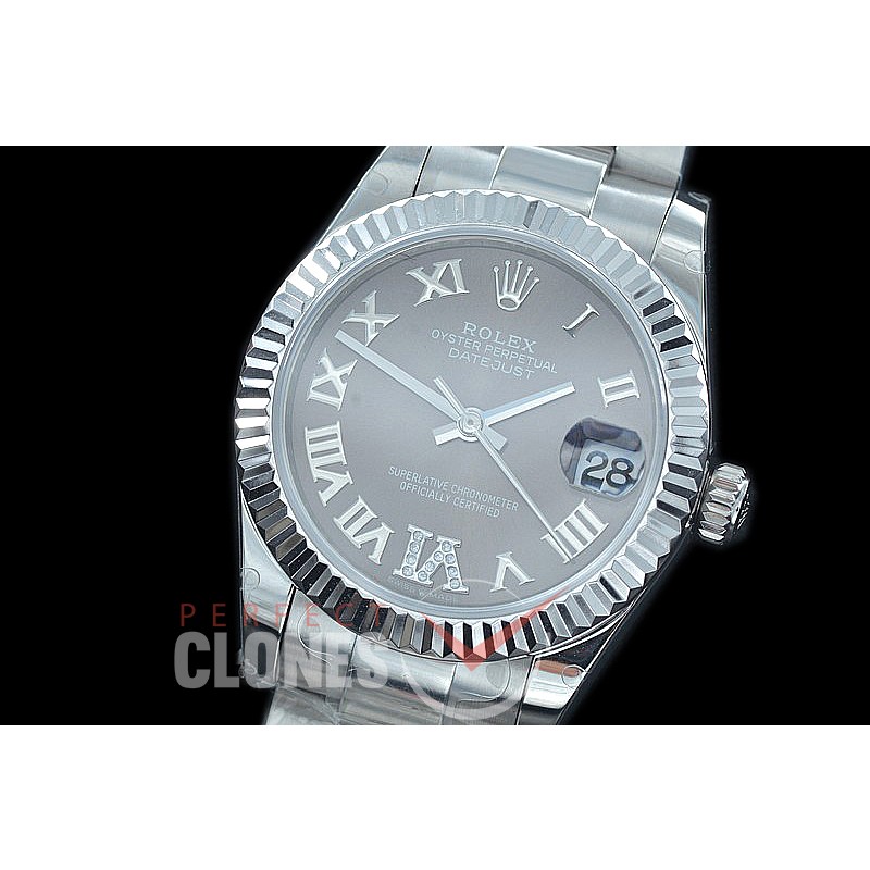 R31DJS-427 Datejust Midsize 278284 SS/SS Fluted/Oyster Dark Rhodium Grey Roman/Diam Asian Clone 2824