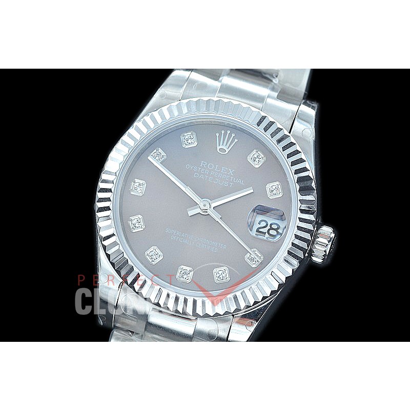 R31DJS-413 Datejust Midsize 278284 SS/SS Fluted/Oyster Dark Rhodium Grey Diam Asian Clone 2824